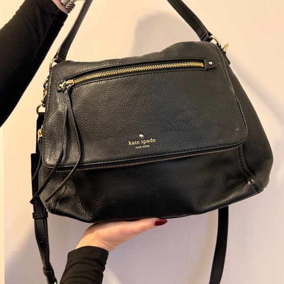 Kate Spade Black Pebbled Leather Shoulder Bag Zippered Flap [Like New] - Picture 5 of 11